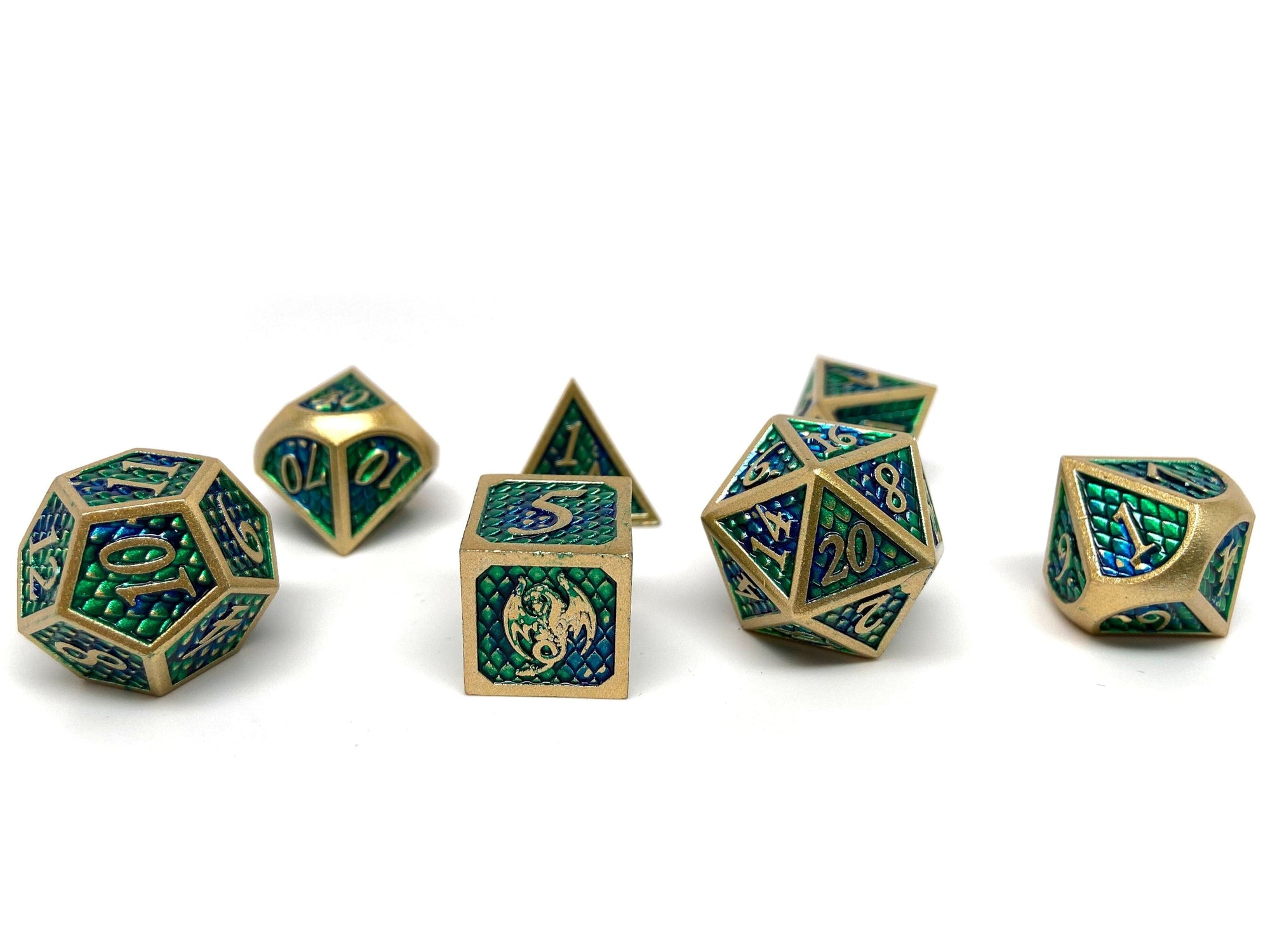 Dragon Scale Metal Dice - Acid Dragon Scales