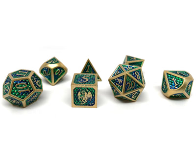 Dragon Scale Metal Dice - Acid Dragon Scales