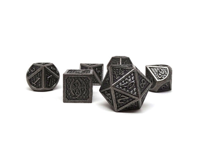 Dragon Scale Metal Dice - Bordered Silver Dragon Scales