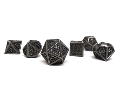 Dragon Scale Metal Dice - Bordered Silver Dragon Scales