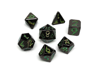 Blunt Tipped Gunmetal Enchanted Green - Metal 7 Piece Dice Set