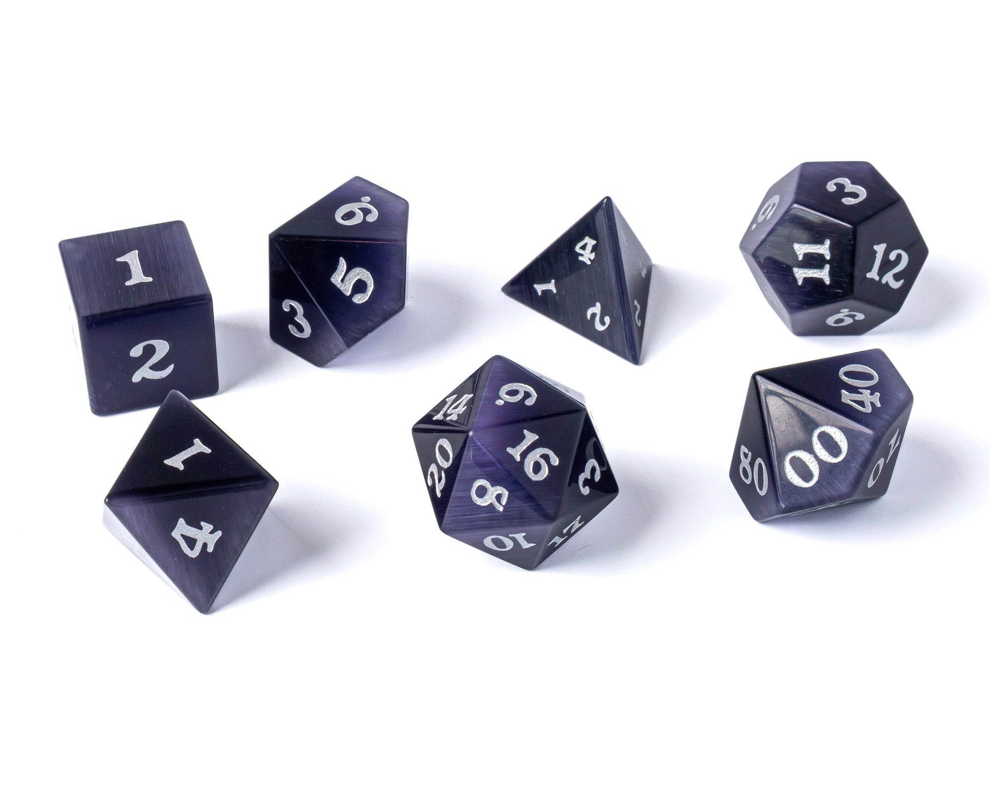 Purple Cat's Eye Dice Set With Signature Font