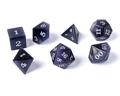 Purple Cat's Eye Dice Set With Signature Font