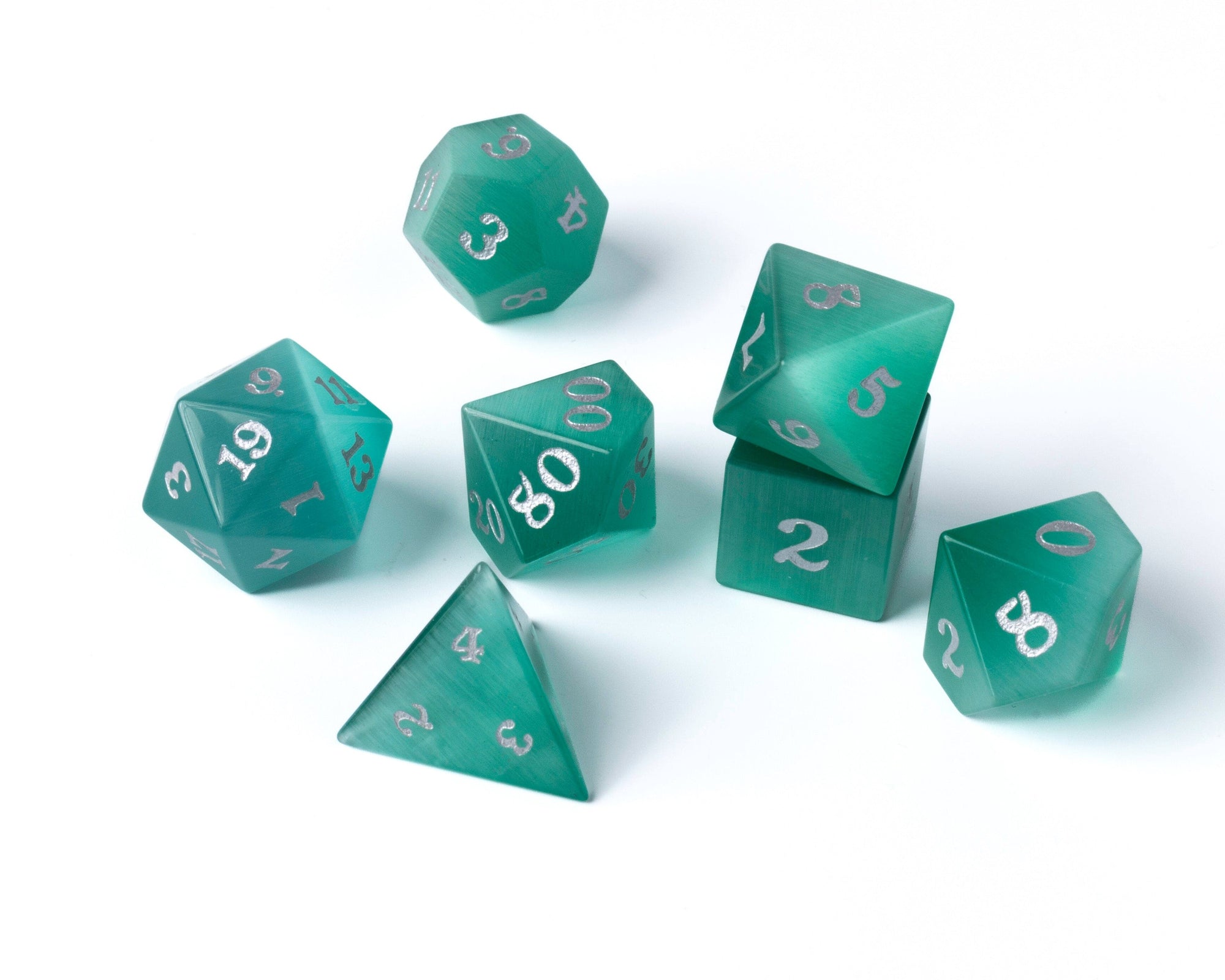 Mint Cat's Eye Dice Set With Signature Font