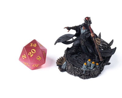 Stone D20 Dice - Rose Cat's Eye - Gold Signature Font