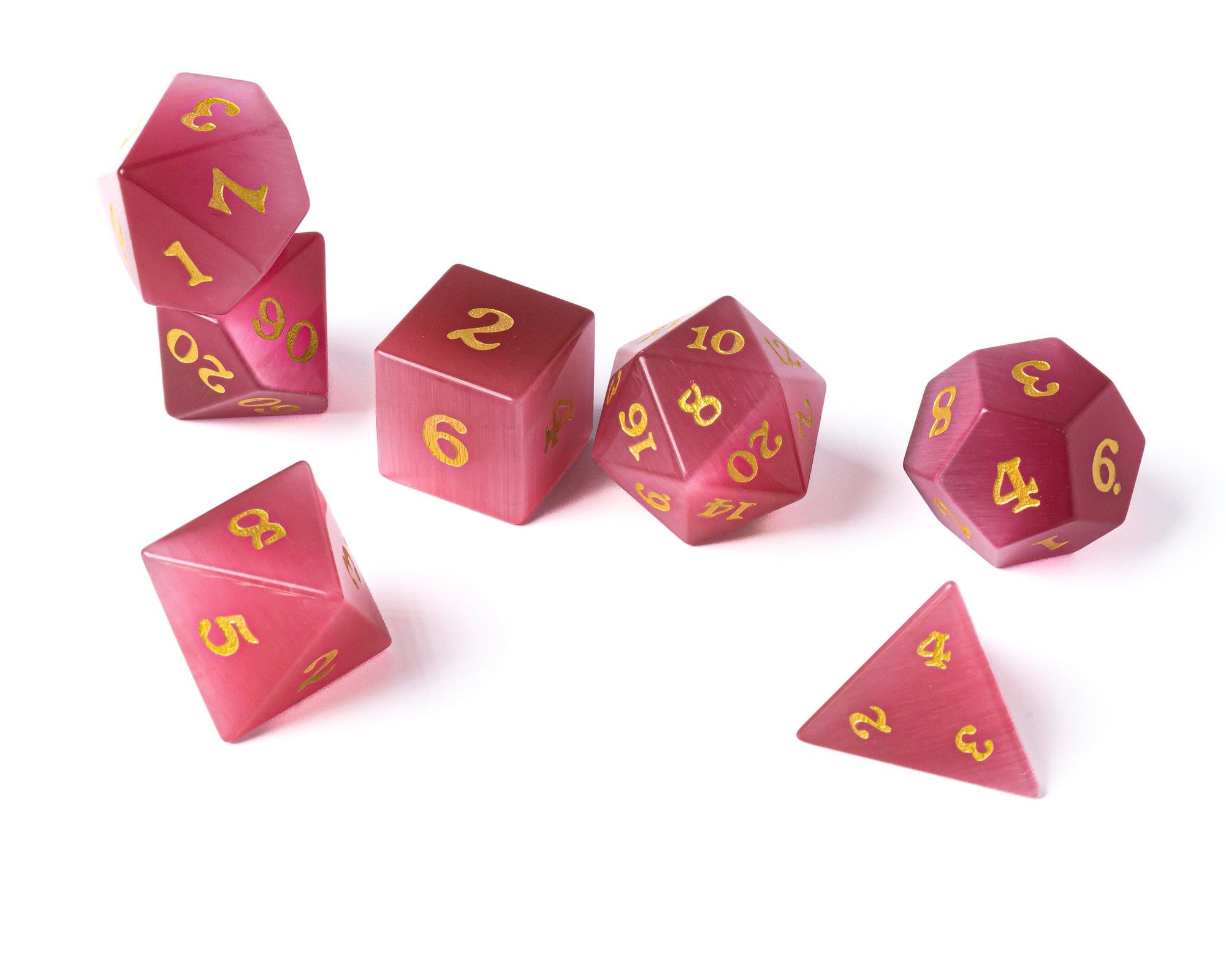 Rose Cat's Eye Dice Set With Signature Font
