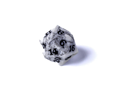 Stone D20 Dice - White Howlite - Signature Font