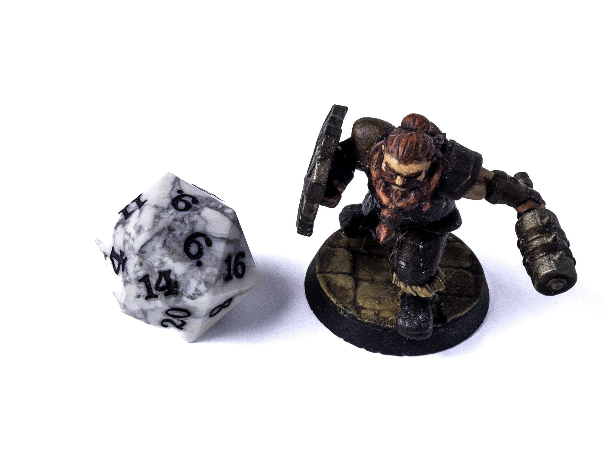 Stone D20 Dice - White Howlite - Signature Font