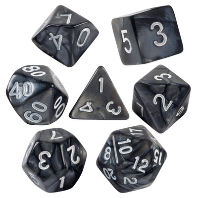 Black Marbled 7 Dice Set With Bag