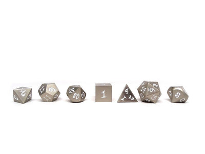 silver dice with black numbers