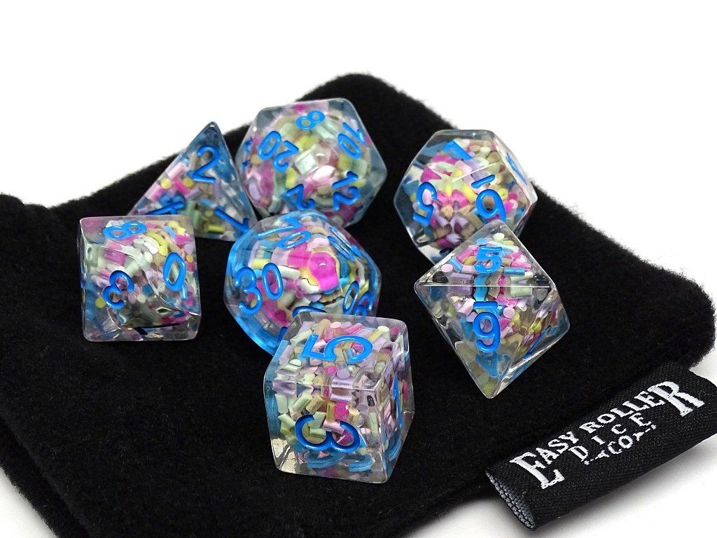 Sprinkle Dice Set With Blue Numbering - 7 Piece Set
