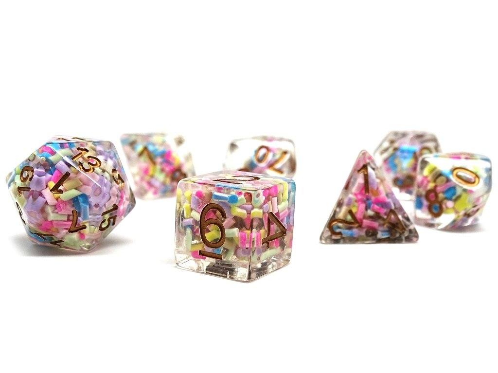 Sprinkle Dice Set With Gold Numbering - 7 Piece Set