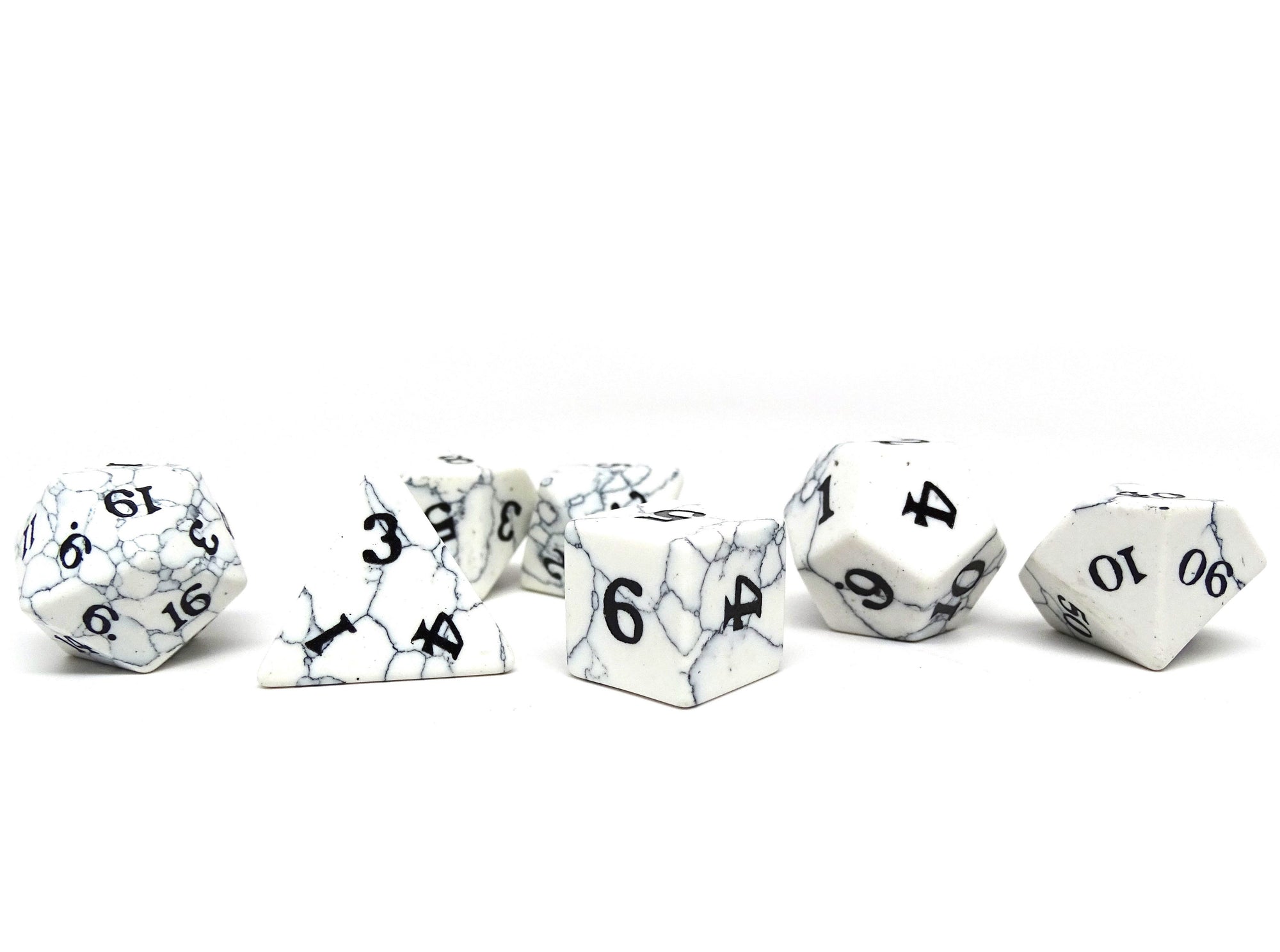 White Howlite Dice Set Signature Font