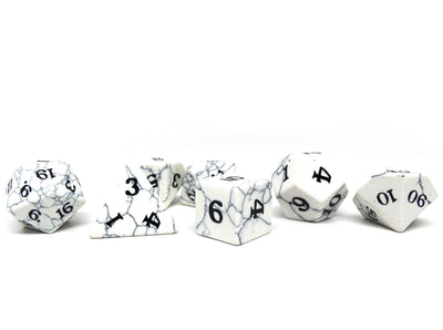 White Howlite Dice Set Signature Font