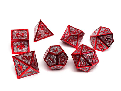 Heroic Dice of Metallic Luster - Silver with Red Font