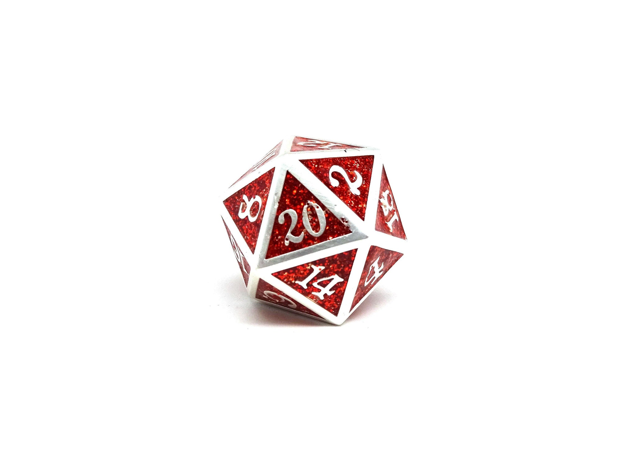 Heroic Dice of Metallic Luster - Single D20 Dice - Red with Silver Font