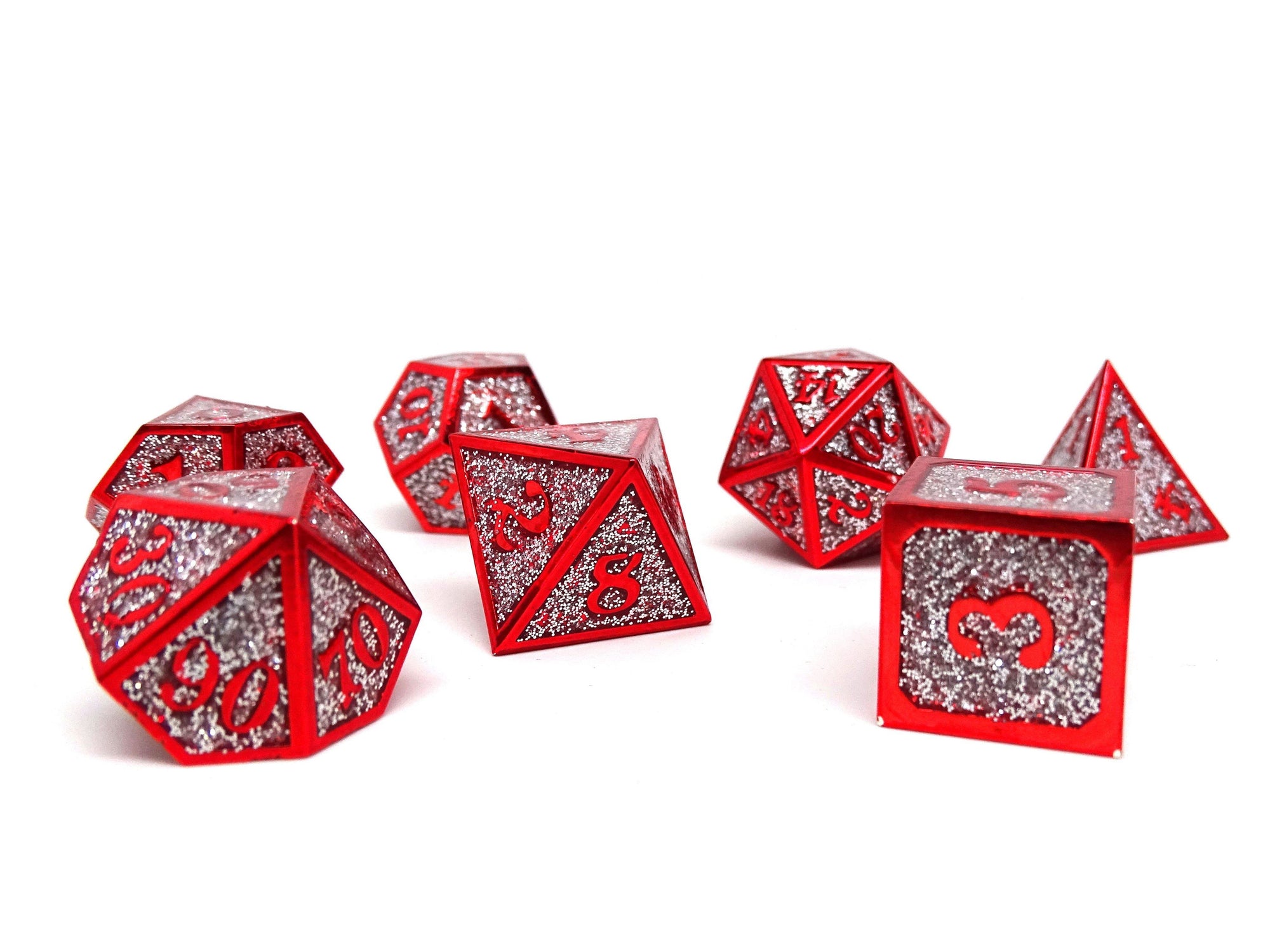 Heroic Dice of Metallic Luster - Silver with Red Font