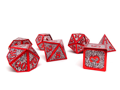 Heroic Dice of Metallic Luster - Silver with Red Font