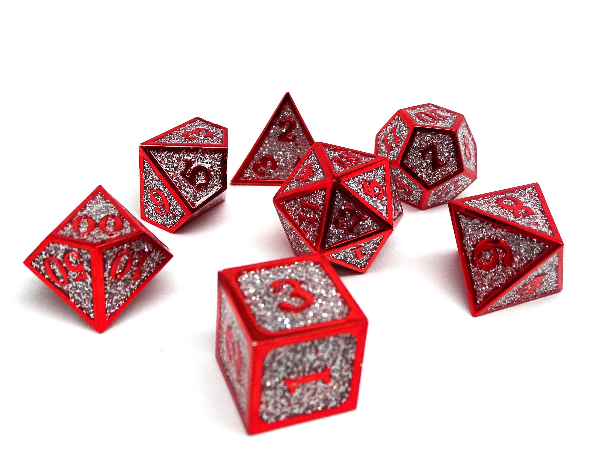 Heroic Dice of Metallic Luster - Silver with Red Font