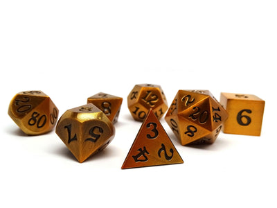 Legendary Gold 7 Piece Metal Dice Set - Black Signature Font