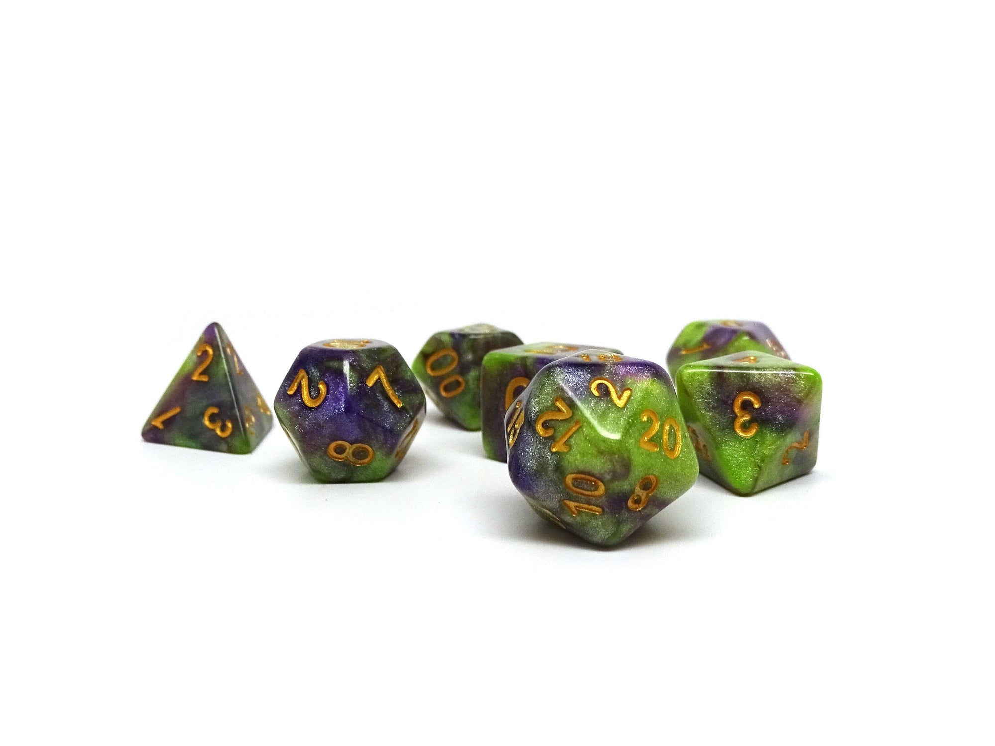 Green and Purple Stardust - 7 Piece Dice Collection