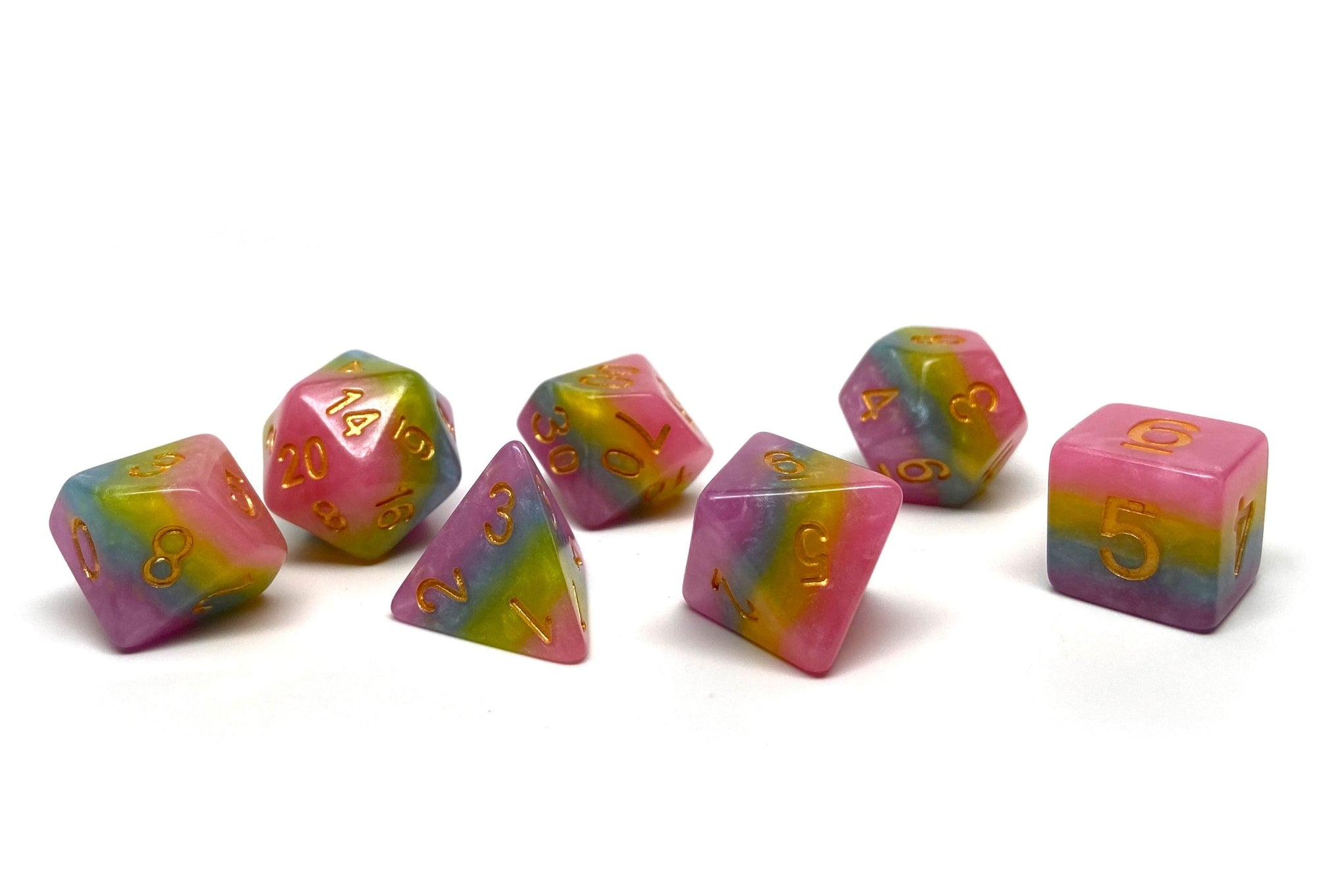 Pastel 4 Tone Dice Set - Violet, Blue, Green, Pink - 7 Piece Set