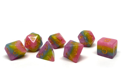 Pastel 4 Tone Dice Set - Violet, Blue, Green, Pink - 7 Piece Set