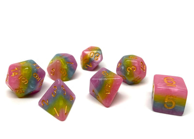 Pastel 4 Tone Dice Set - Violet, Blue, Green, Pink - 7 Piece Set
