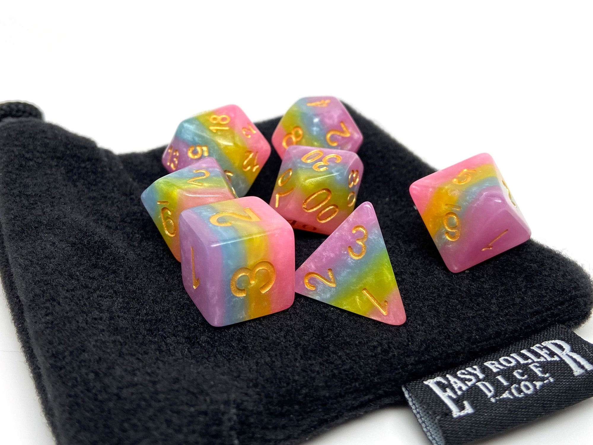 Pastel 4 Tone Dice Set - Violet, Blue, Green, Pink - 7 Piece Set