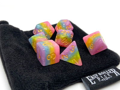 Pastel 4 Tone Dice Set - Violet, Blue, Green, Pink - 7 Piece Set