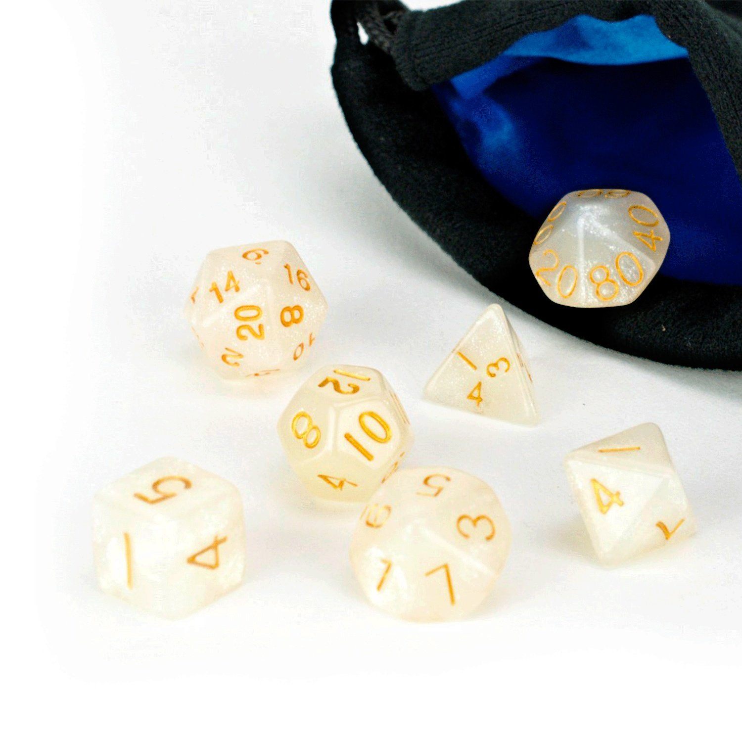 Ivory Dice Set - 7 Piece Set With Bag