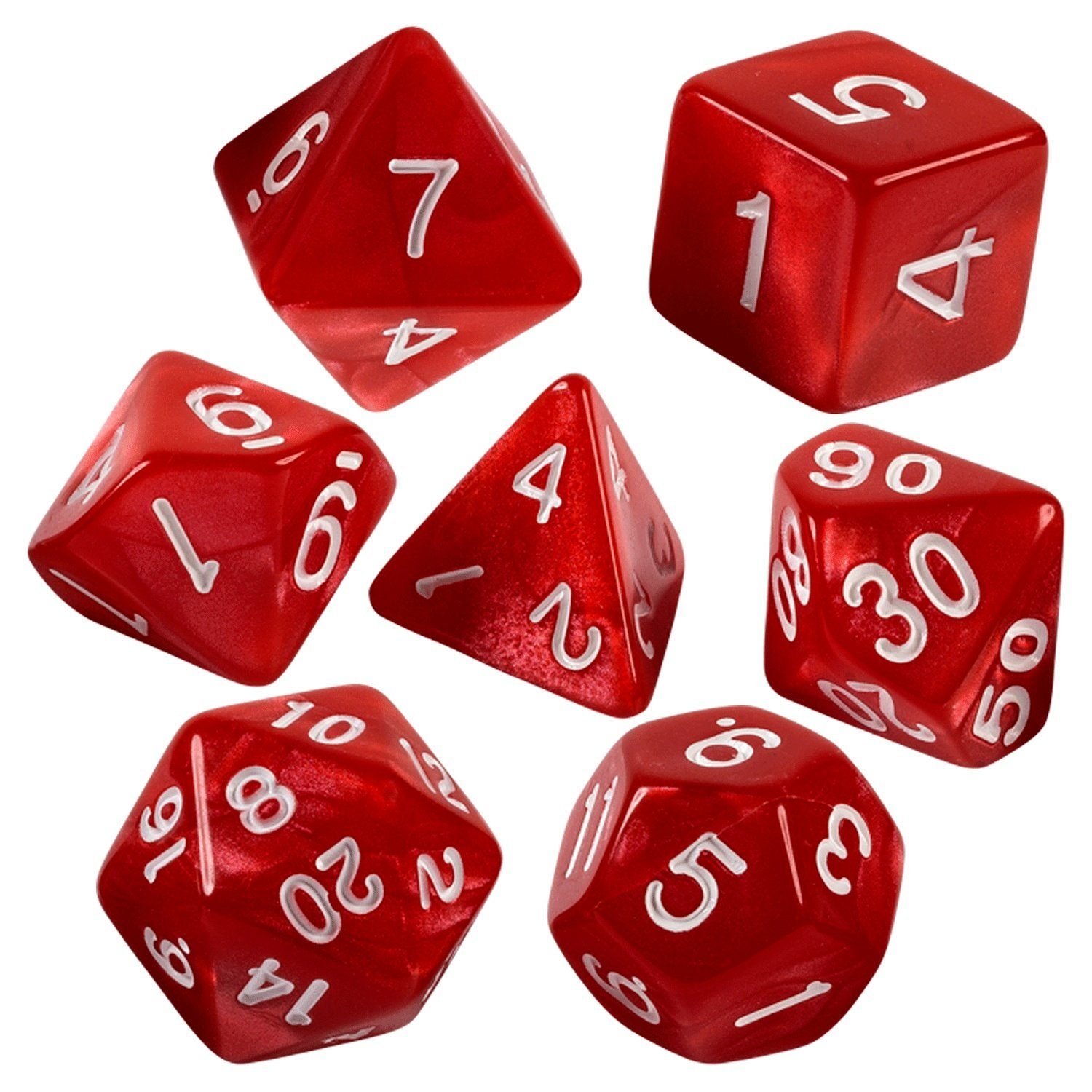 Red Marbled 7 Dice Set With Bag