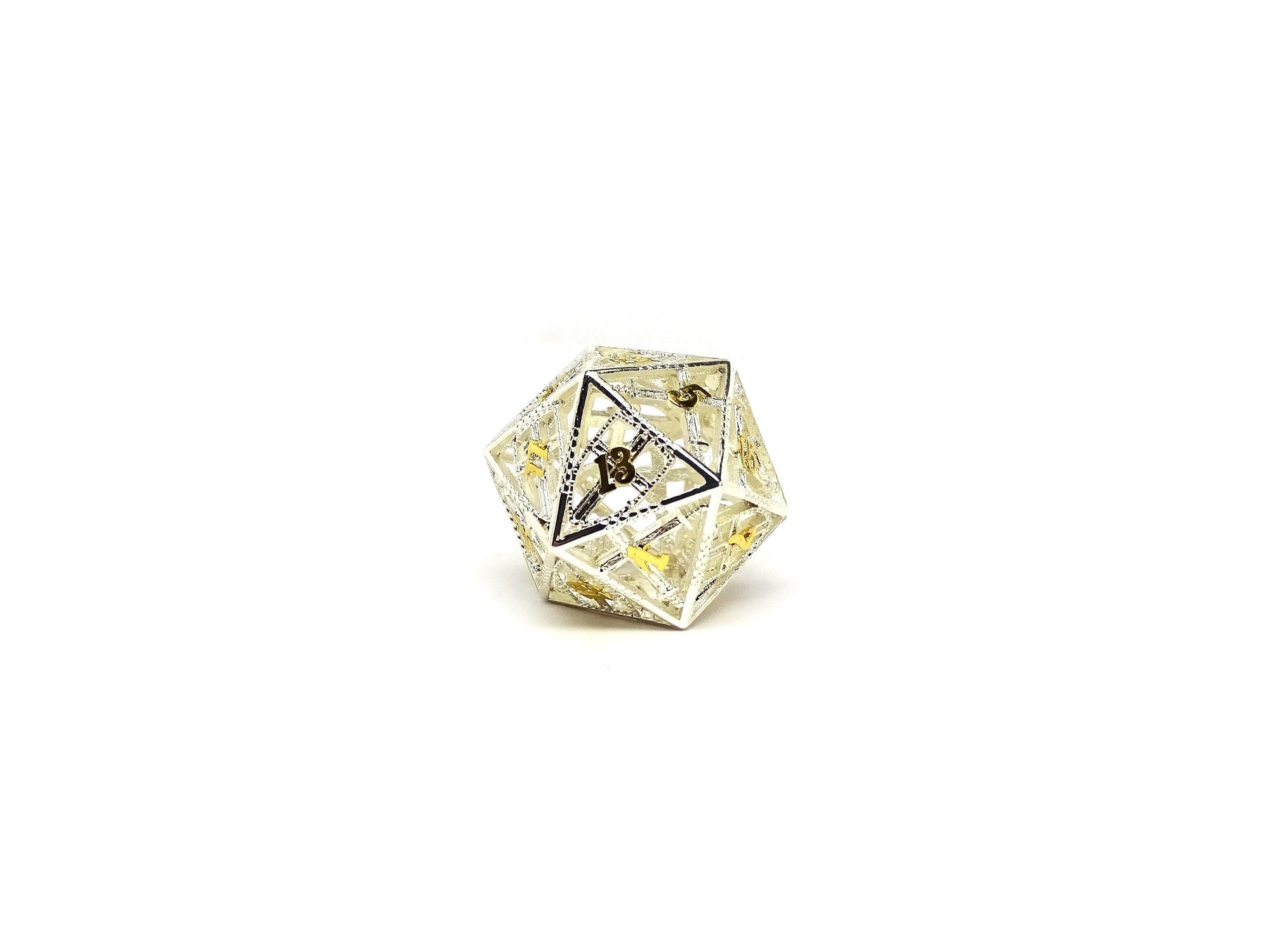 metal d20 dice - hollow silver