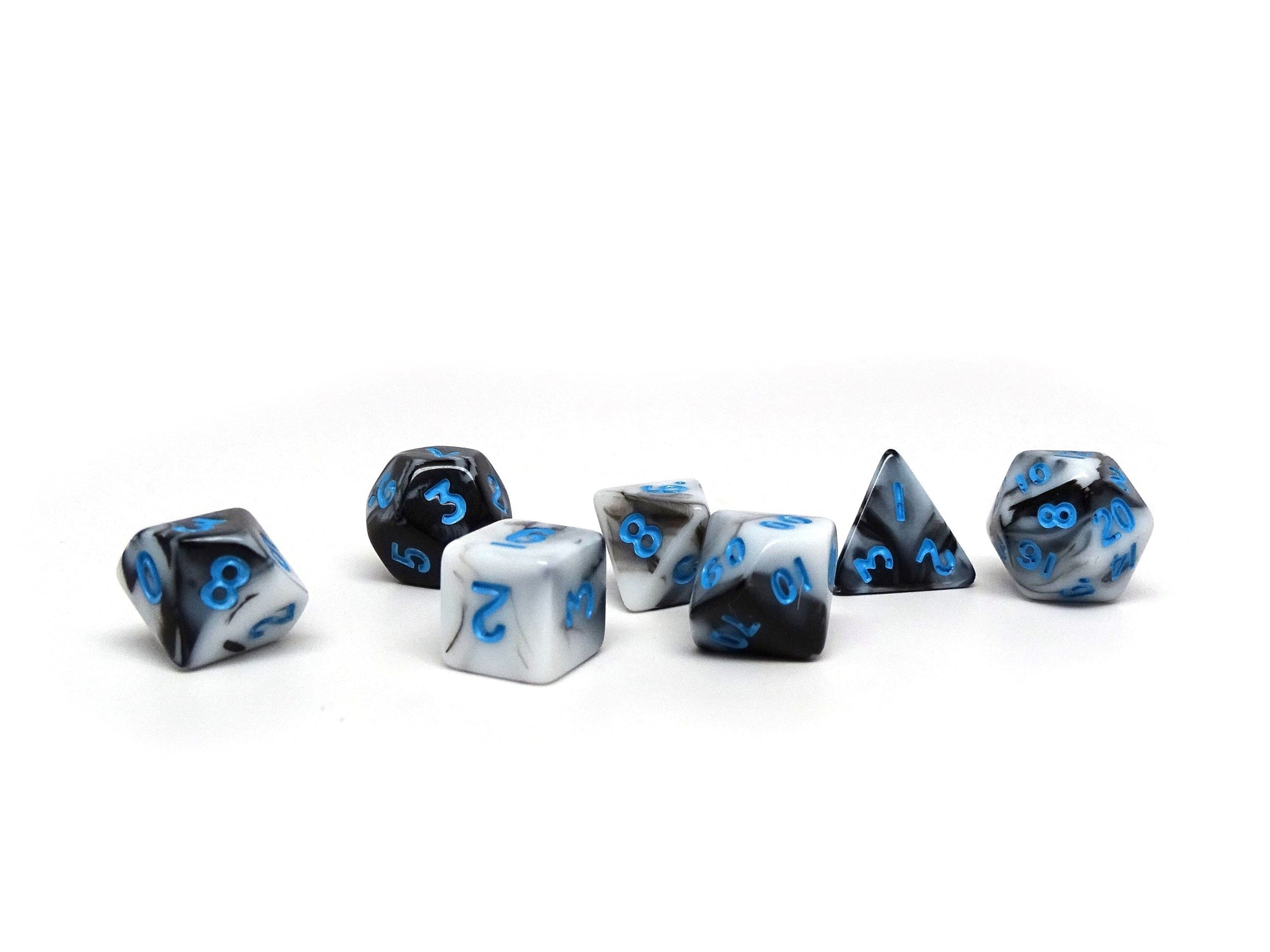 10mm Marbled with Blue Numbering Mini Dice Set