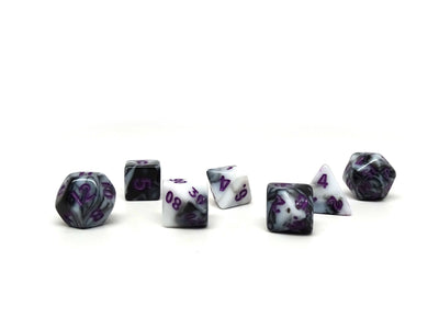 10mm Marbled with Purple Numbering Mini Dice Set
