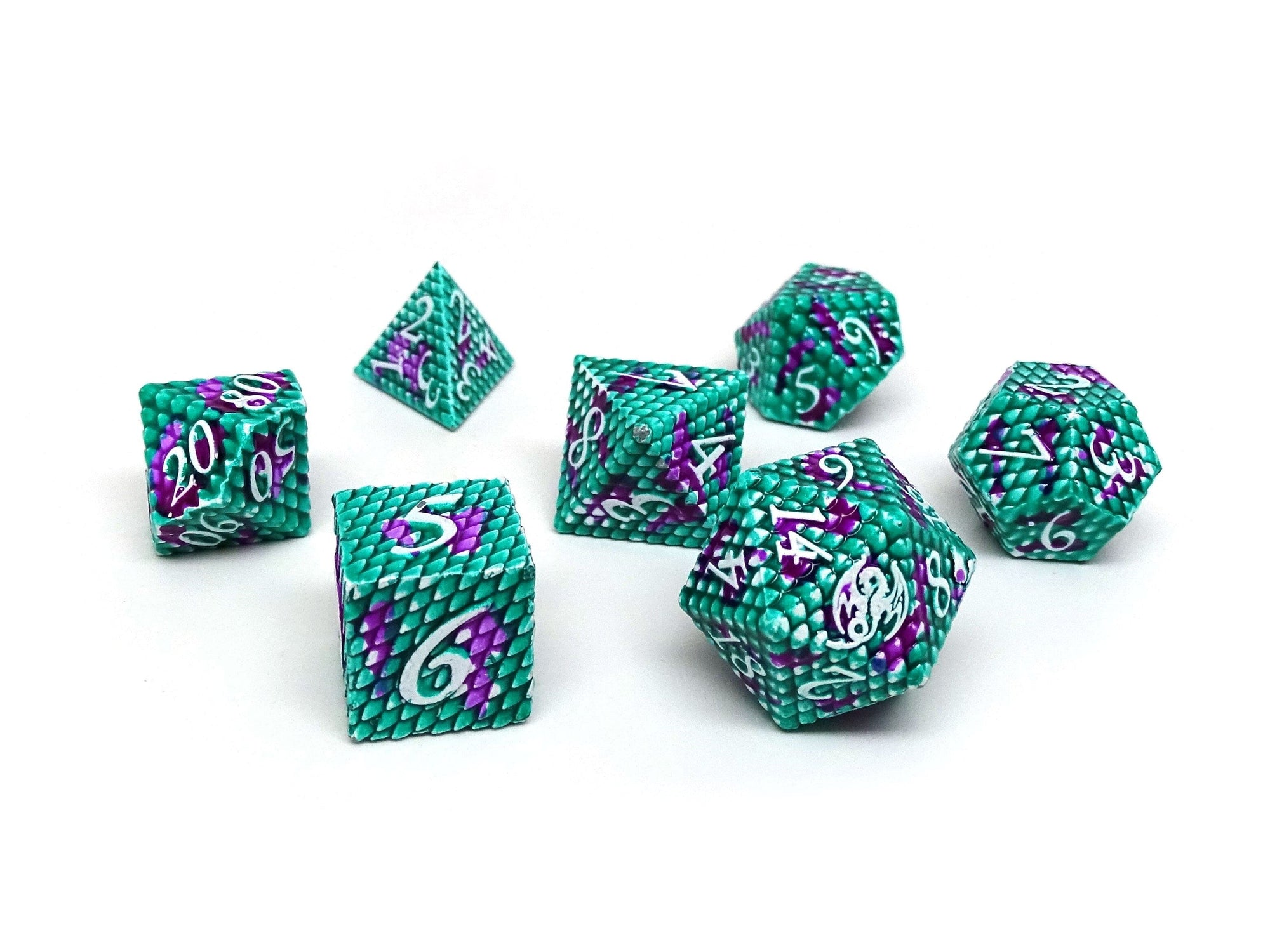 Dragon Scale Metal Dice - Poison Scales