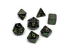 Blunt Tipped Gunmetal Enchanted Green - Metal 7 Piece Dice Set