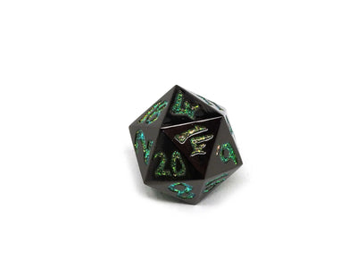 Blunt Tipped Gunmetal Enchanted Green - Metal 7 Piece Dice Set