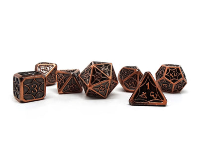 Metal Webs Copper - 7 Piece Metal Dice Set