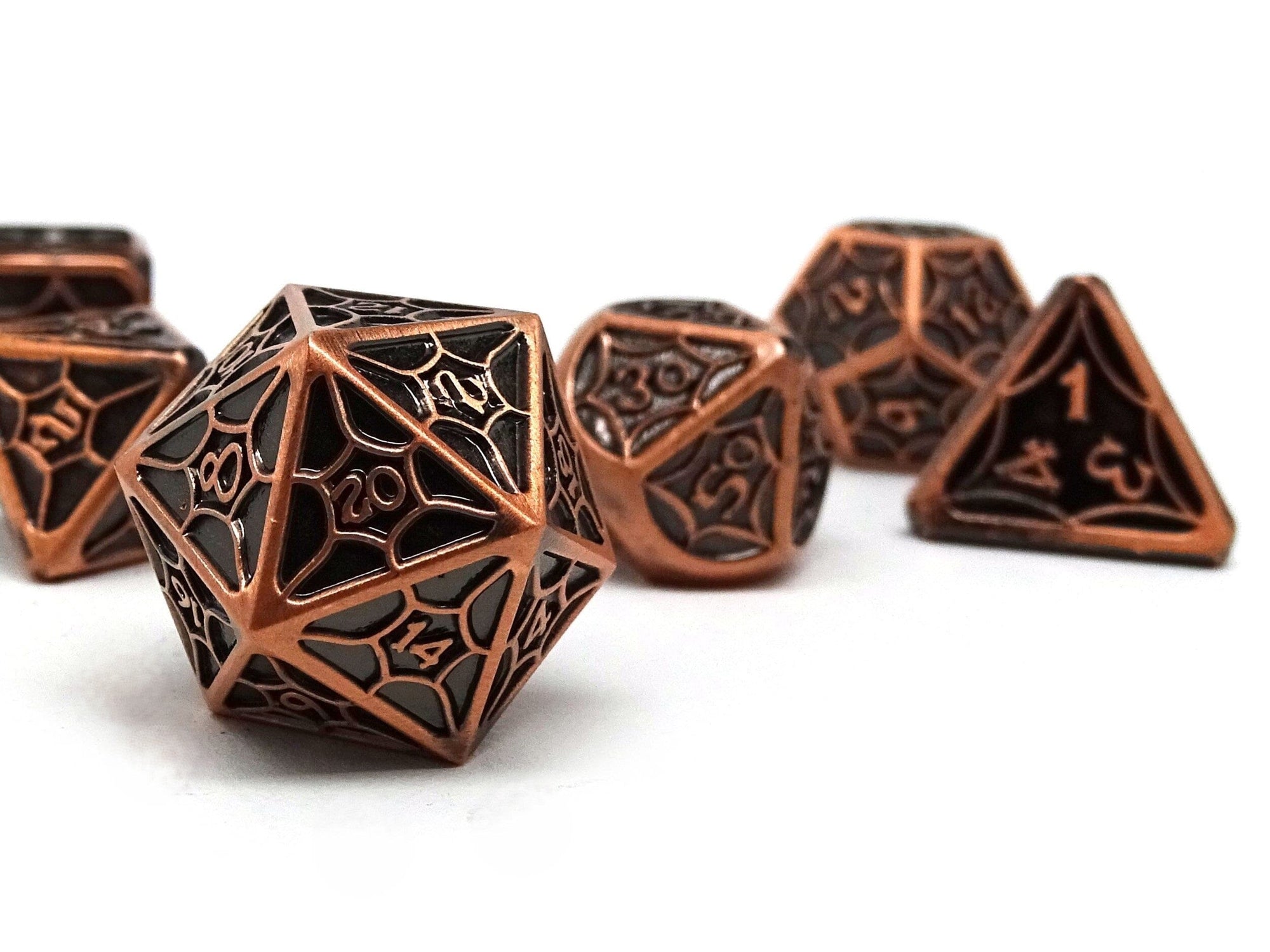 Metal Webs Copper - 7 Piece Metal Dice Set