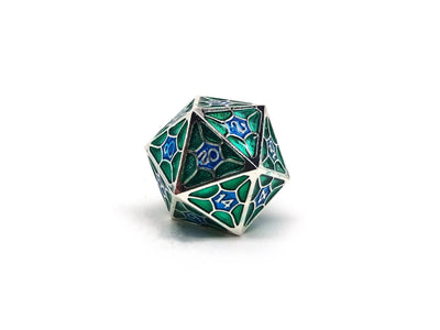 Metal Webs Green and Silver - 7 Piece Metal Dice Set