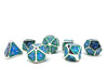 Metal Webs Green and Silver - 7 Piece Metal Dice Set