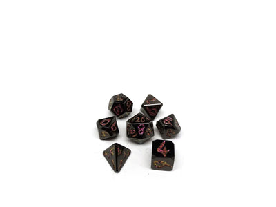 Blunt Tipped Gunmetal Enchanted Specks - Metal 7 Piece Dice Set