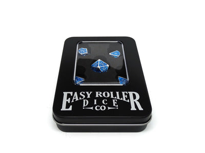 Metal Webs Blue and Silver - 7 Piece Metal Dice Set