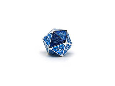 Metal Webs Blue and Silver - 7 Piece Metal Dice Set