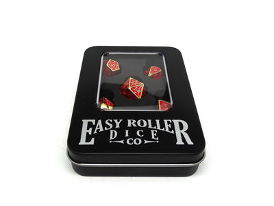 Metal Webs Red and Gold - 7 Piece Metal Dice Set