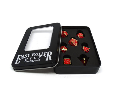 Metal Webs Red and Gold - 7 Piece Metal Dice Set