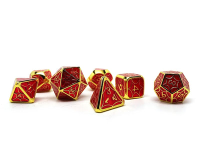 Metal Webs Red and Gold - 7 Piece Metal Dice Set