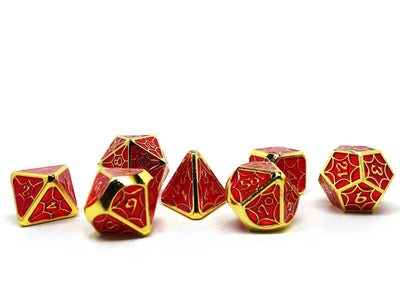 Metal Webs Red and Gold - 7 Piece Metal Dice Set