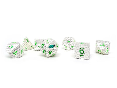 Silver Metal Eye of the Dragon Dice Set - Green